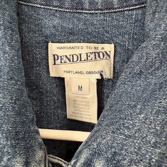 Pendleton Denim Vest Beaded Floral Design Medium Wash Vtg Size M Front Pockets - Picture 4 of 6